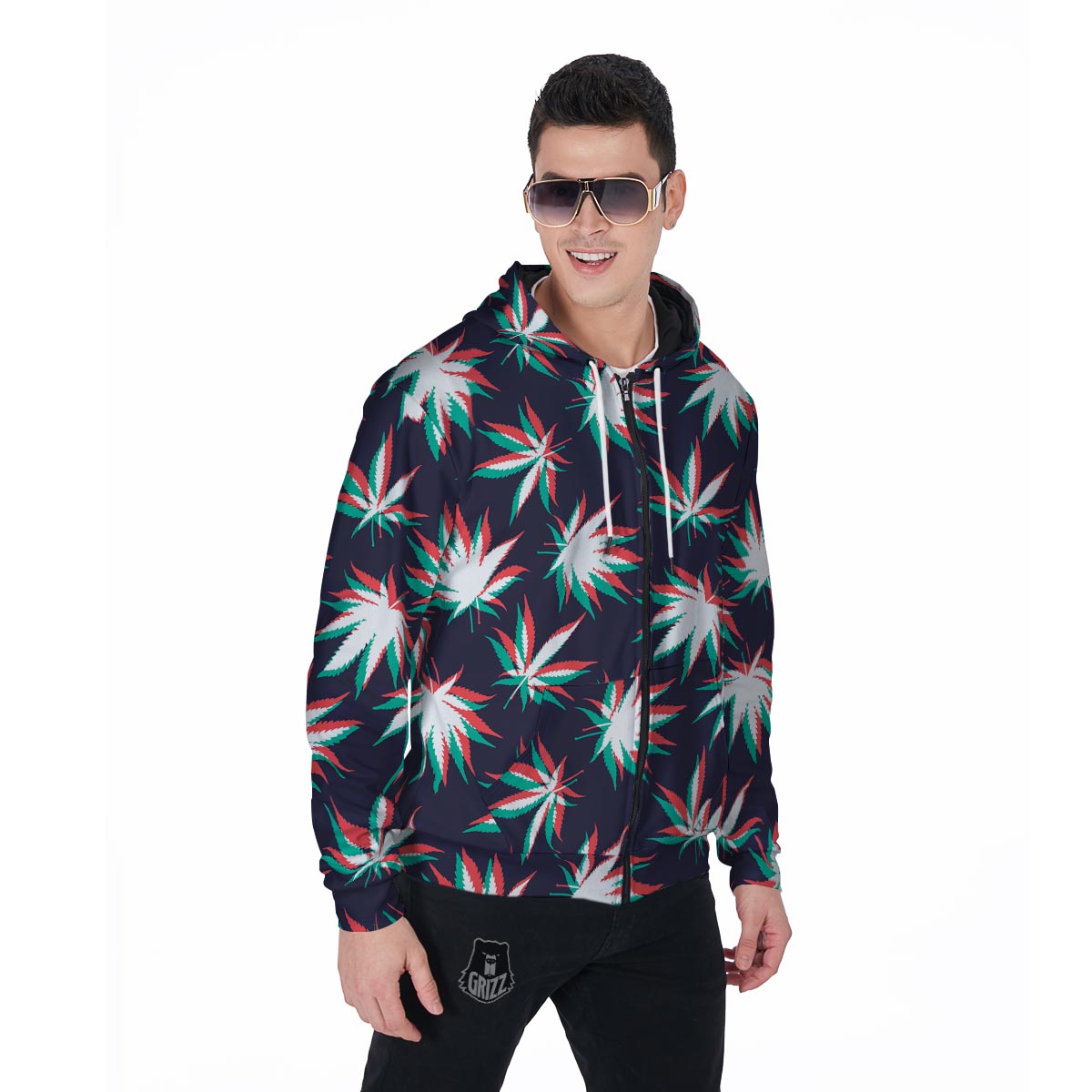 Reggae Leaf Psychedelic Men's Zip Up Hoodie-grizzshop