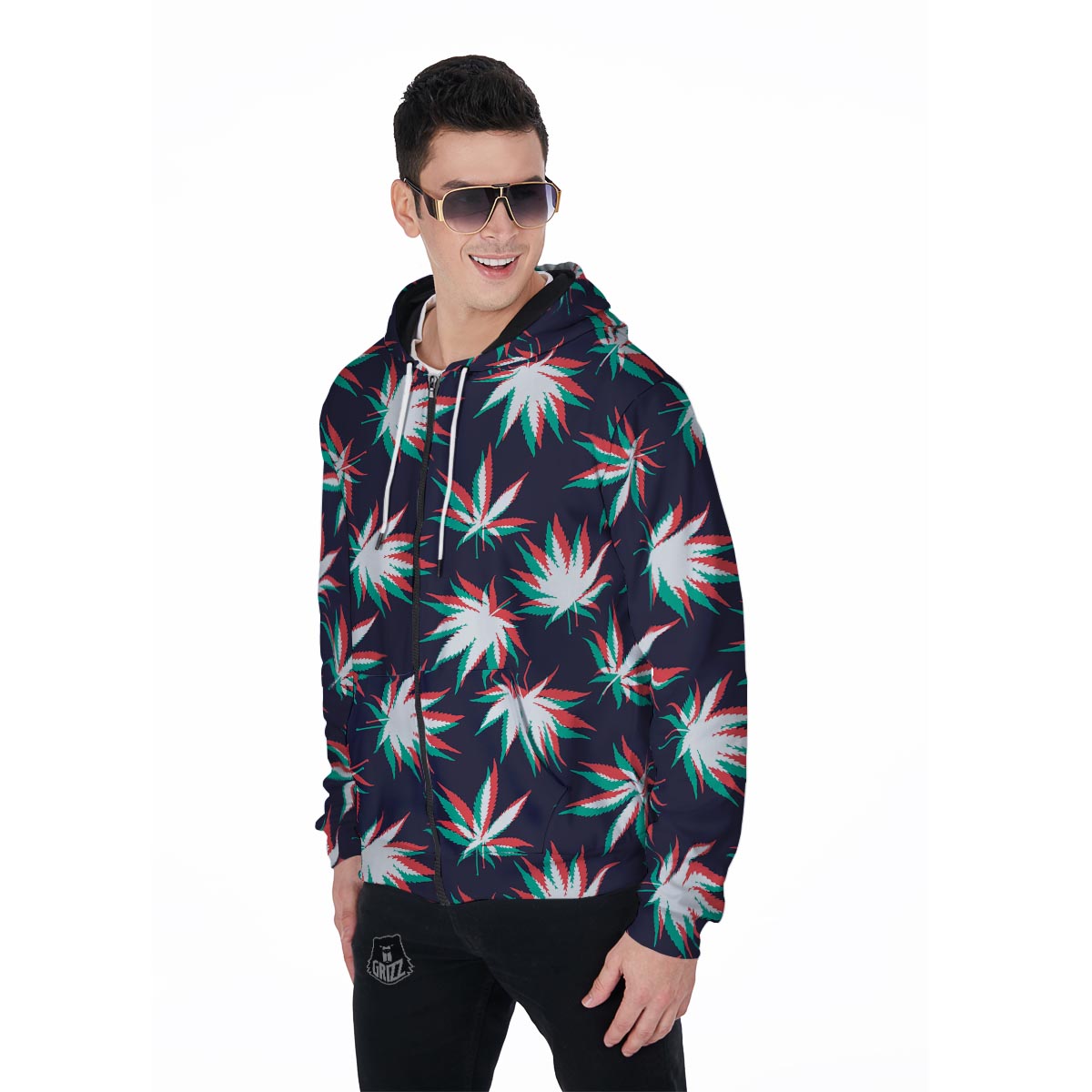 Reggae Leaf Psychedelic Men's Zip Up Hoodie-grizzshop