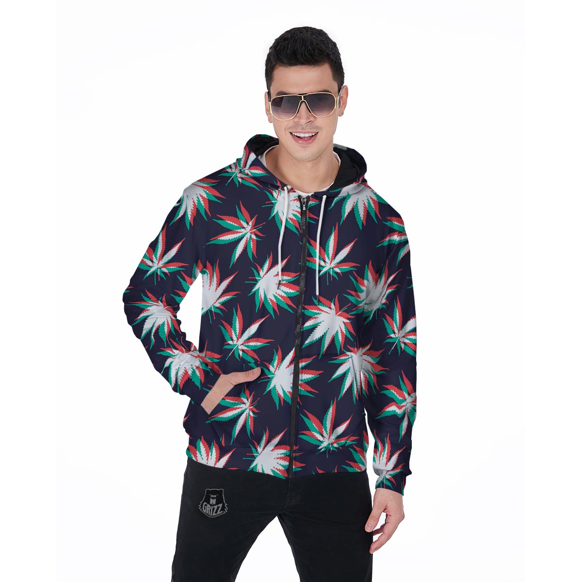 Reggae Leaf Psychedelic Men's Zip Up Hoodie-grizzshop