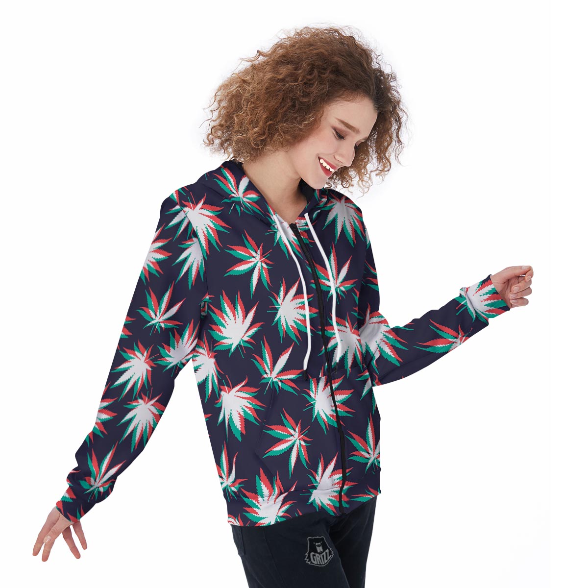 Reggae Leaf Psychedelic Women's Zip Up Hoodie-grizzshop