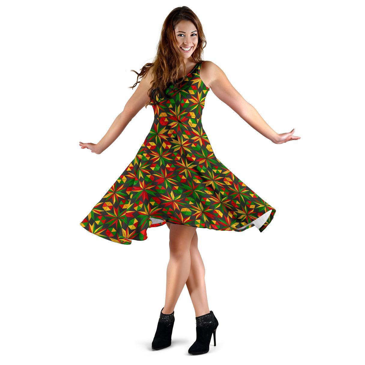 Reggae Rasta Pattern Print Dress-grizzshop