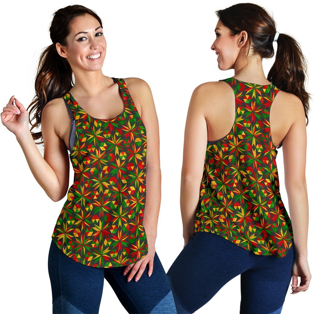 Reggae Rasta Pattern Print Women's Racerback Tank Tops-grizzshop