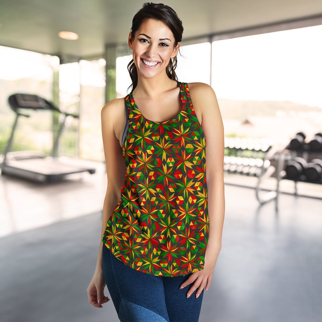 Reggae Rasta Pattern Print Women's Racerback Tank Tops-grizzshop