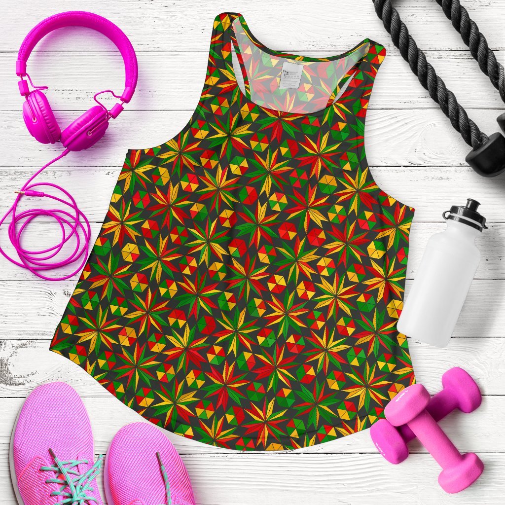 Reggae Rasta Pattern Print Women's Racerback Tank Tops-grizzshop