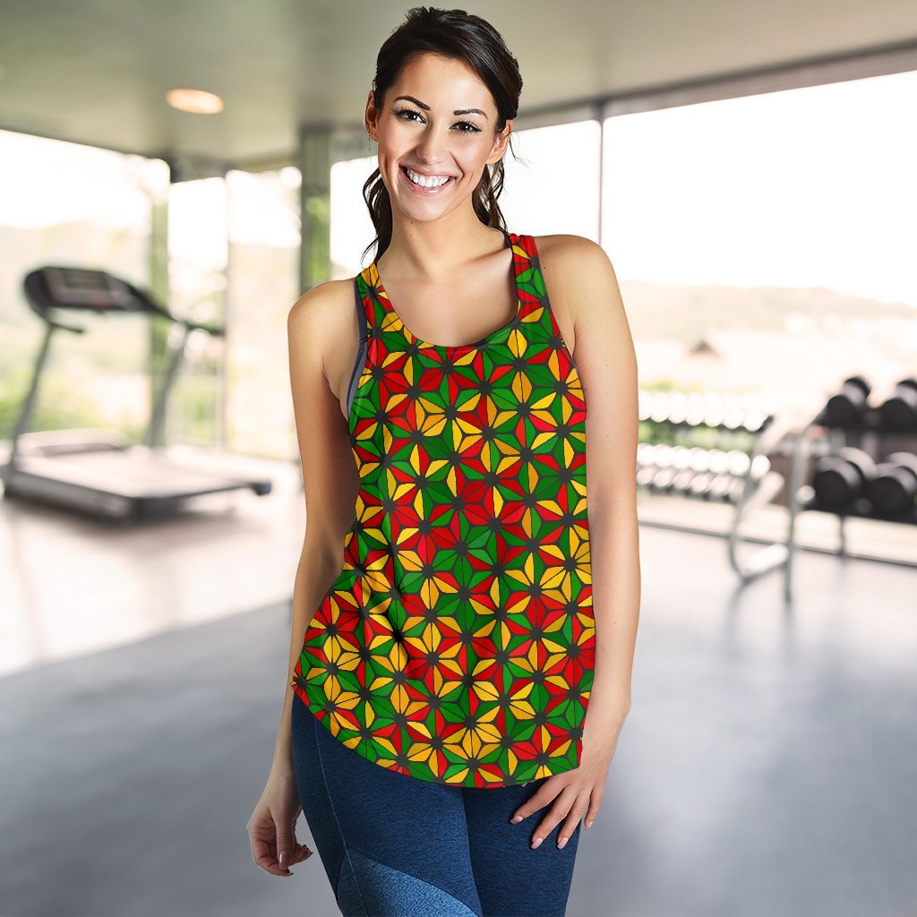 Reggae Rasta Print Pattern Women's Racerback Tank Tops-grizzshop