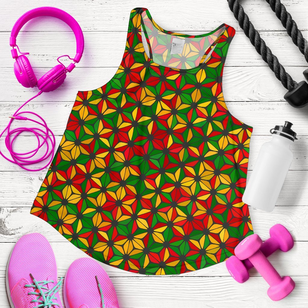 Reggae Rasta Print Pattern Women's Racerback Tank Tops-grizzshop