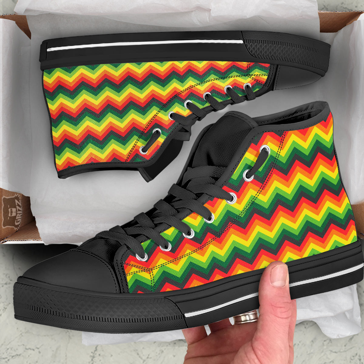 Reggae Zig Zag Print Pattern Black High Top Shoes-grizzshop