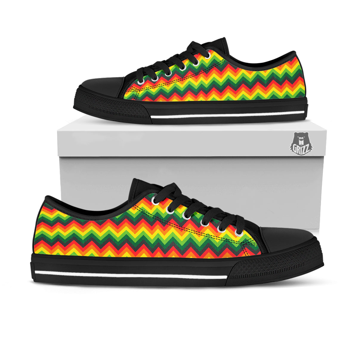 Reggae Zig Zag Print Pattern Black Low Top Shoes-grizzshop