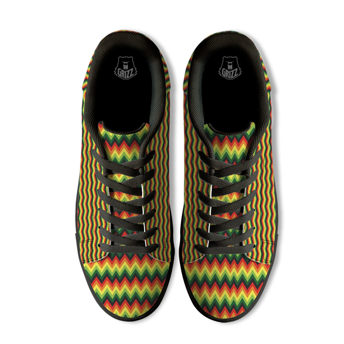 Reggae Zig Zag Print Pattern Black Low Top Sneakers-grizzshop