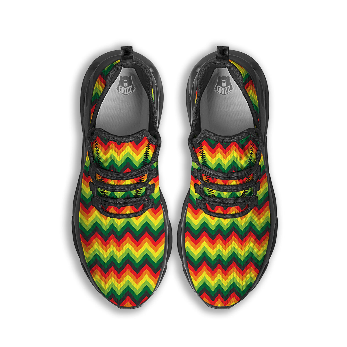 Reggae Zig Zag Print Pattern Black Running Shoes-grizzshop