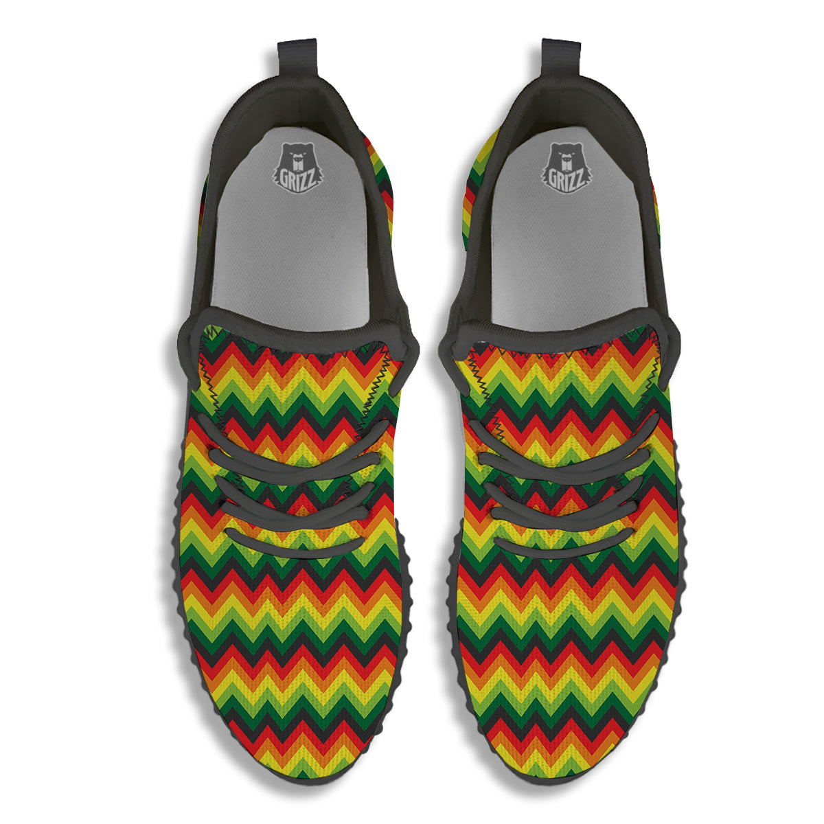 Reggae Zig Zag Print Pattern Black Walking Shoes-grizzshop