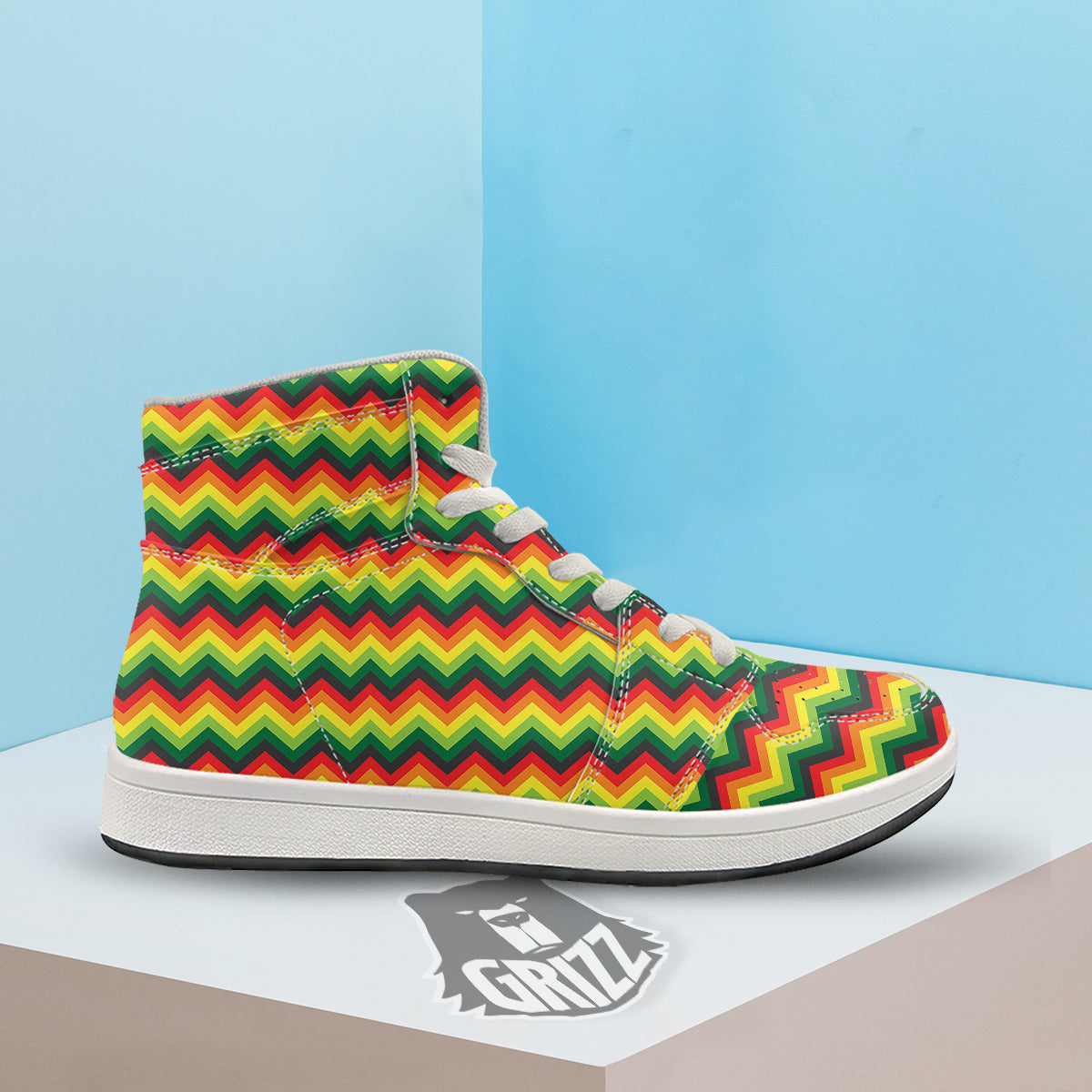 Reggae Zig Zag Print Pattern High Top Sneakers-grizzshop