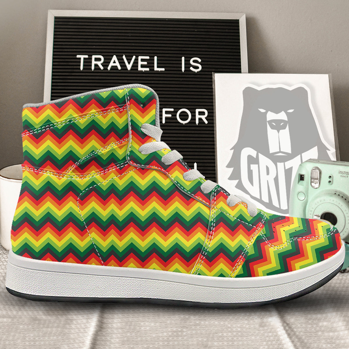 Reggae Zig Zag Print Pattern High Top Sneakers-grizzshop