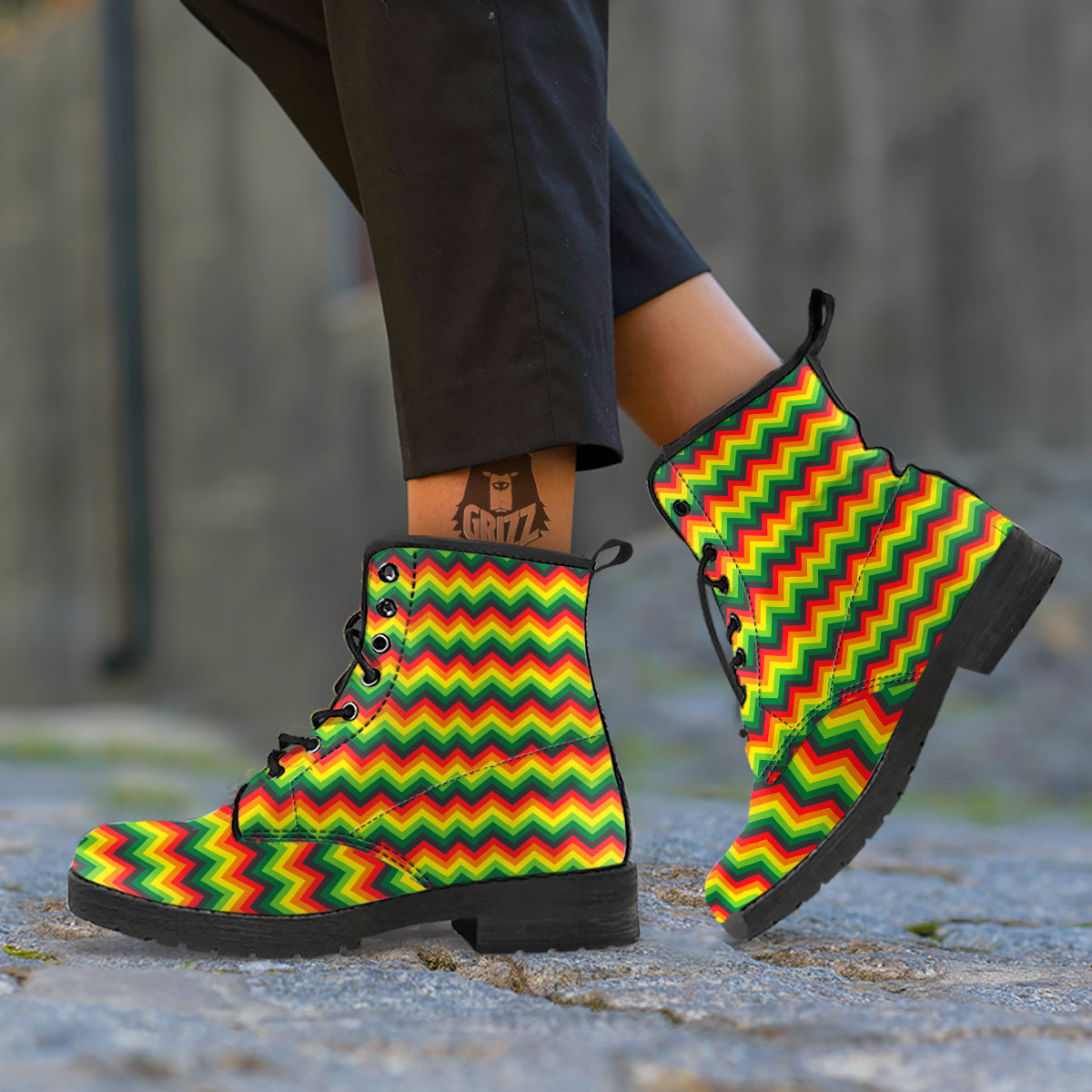 Reggae Zig Zag Print Pattern Leather Boots-grizzshop