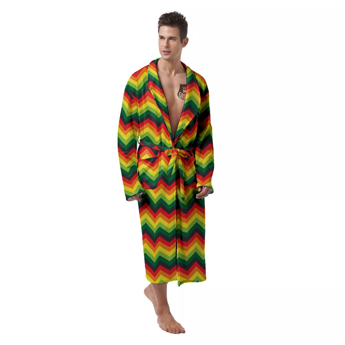 Reggae Zig Zag Print Pattern Men's Robe-grizzshop