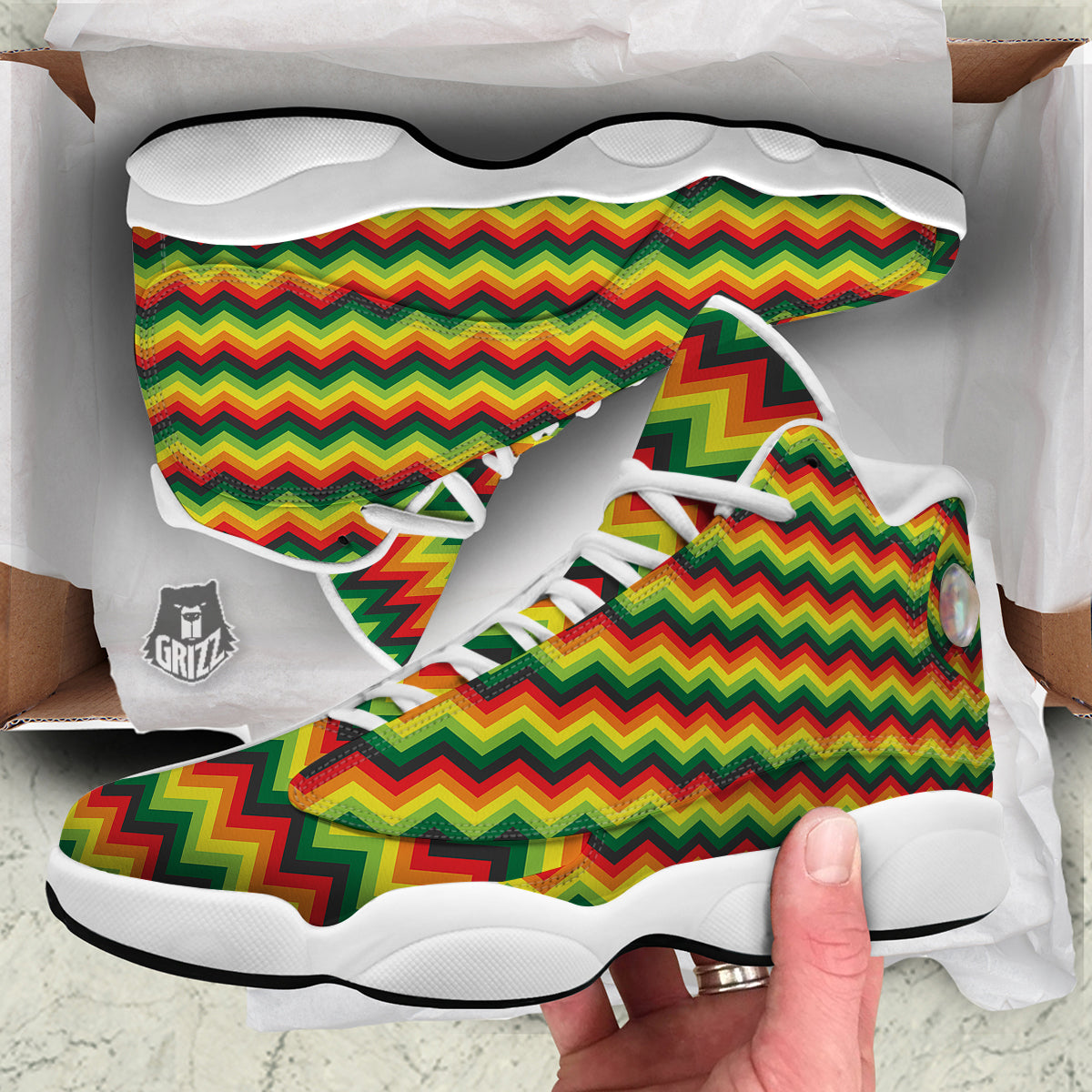 Reggae Zig Zag Print Pattern White Basketball Shoes-grizzshop