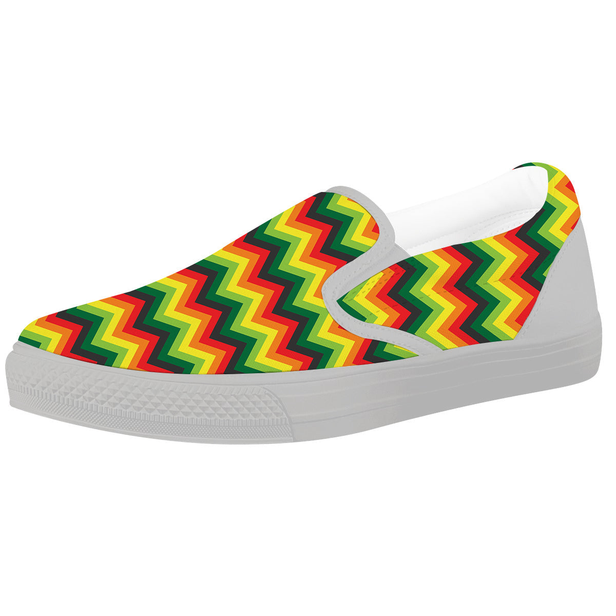 Reggae Zig Zag Print Pattern White Slip On Shoes-grizzshop