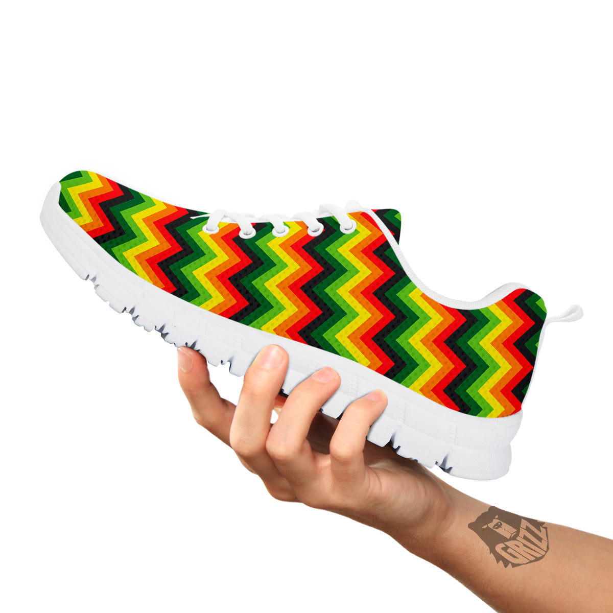 Reggae Zig Zag Print Pattern White Sneaker-grizzshop