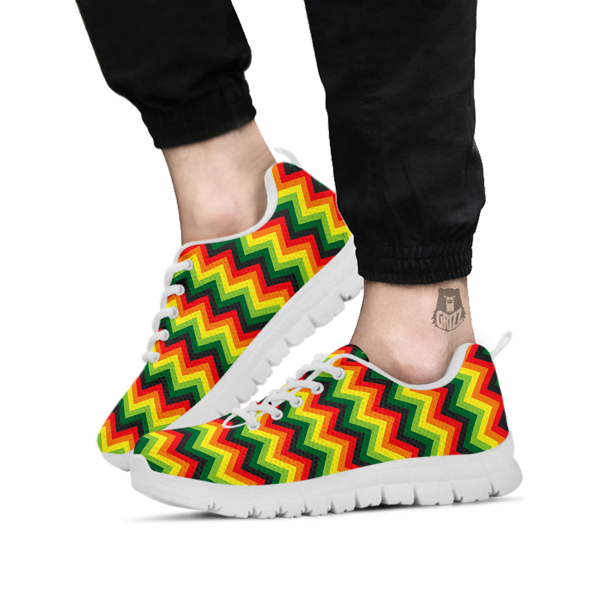 Reggae Zig Zag Print Pattern White Sneaker-grizzshop