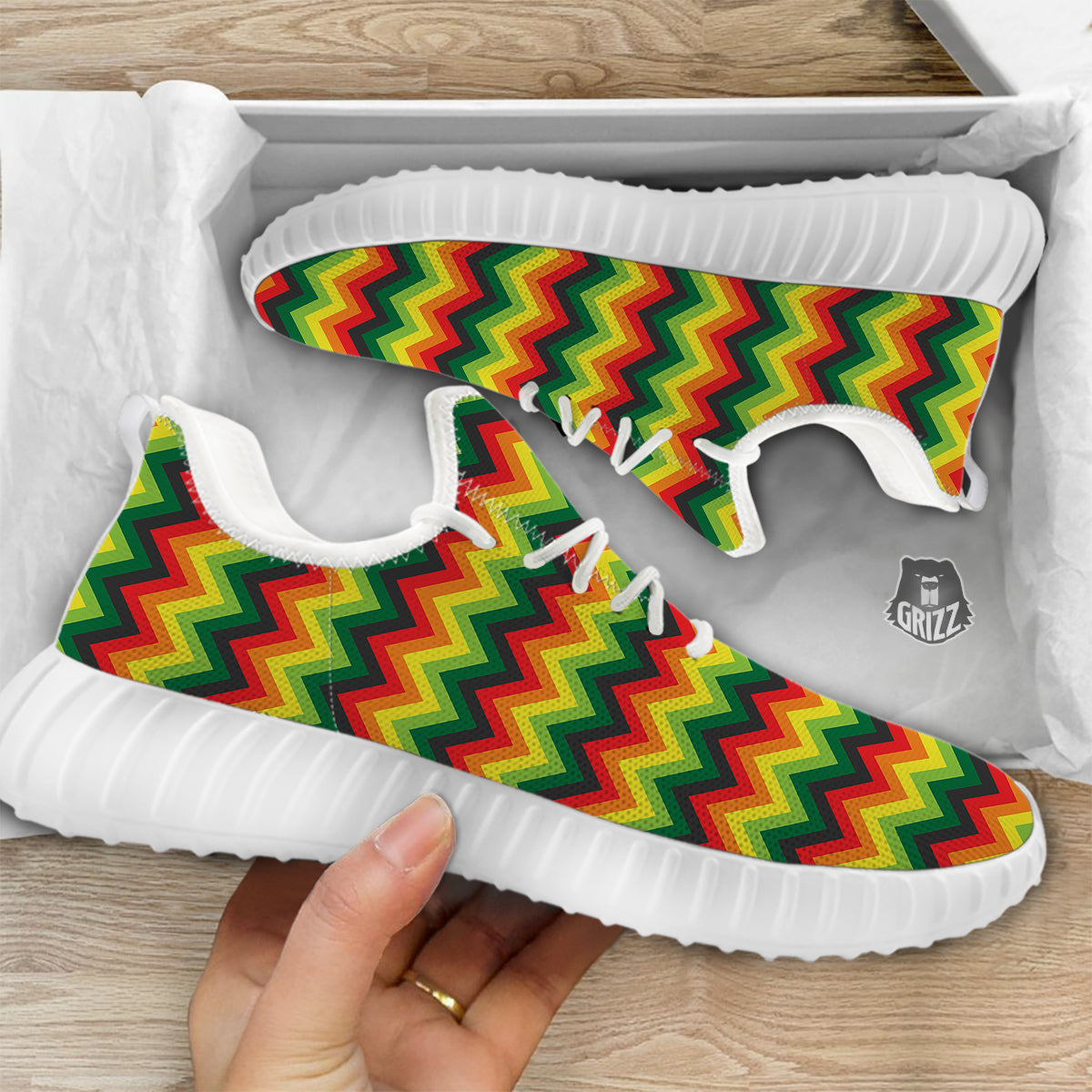 Reggae Zig Zag Print Pattern White Walking Shoes-grizzshop