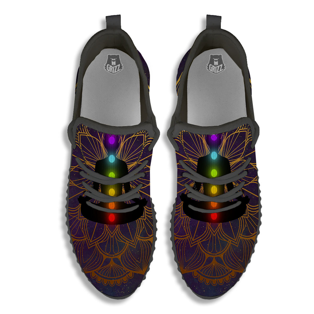 Reiki Golden Print Black Walking Shoes-grizzshop
