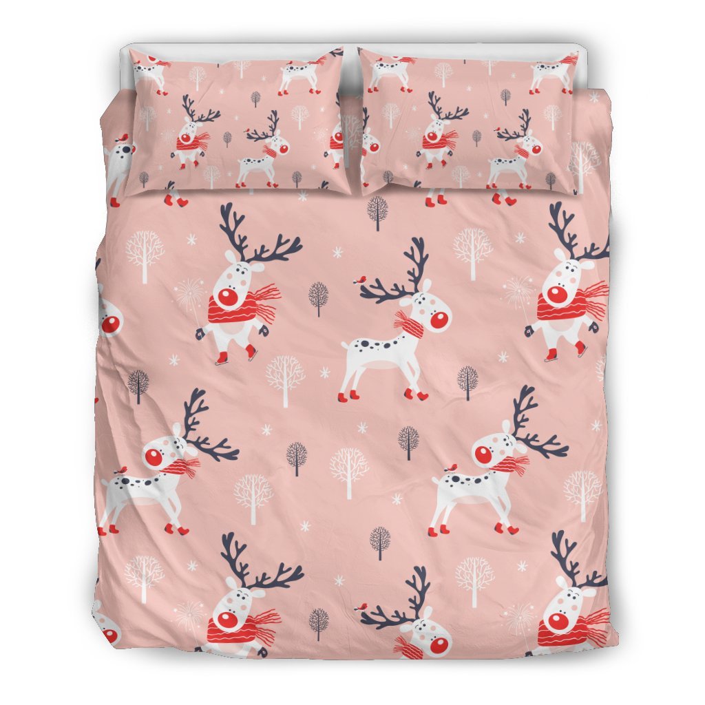 Reindeer Christmas Pattern Print Duvet Cover Bedding Set-grizzshop