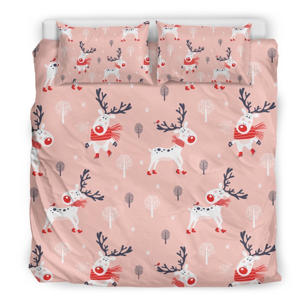 Reindeer Christmas Pattern Print Duvet Cover Bedding Set-grizzshop