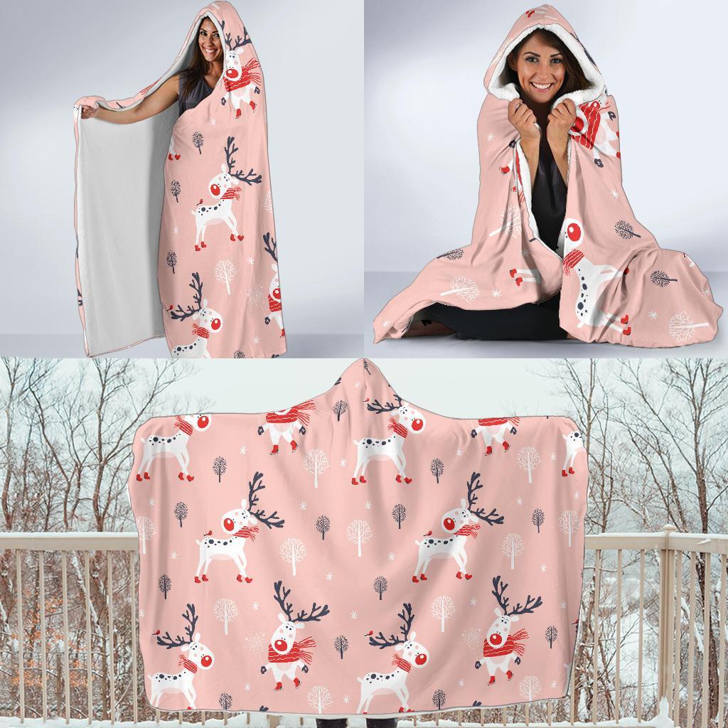 Reindeer Christmas Pattern Print Hooded Blanket-grizzshop