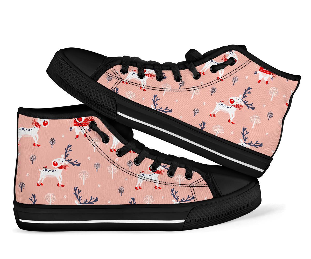 Reindeer Christmas Pattern Print Men Women's High Top Shoes-grizzshop