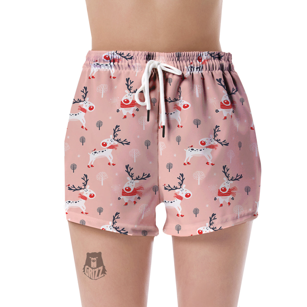 Reindeer Christmas Pattern Print Women's Shorts-grizzshop
