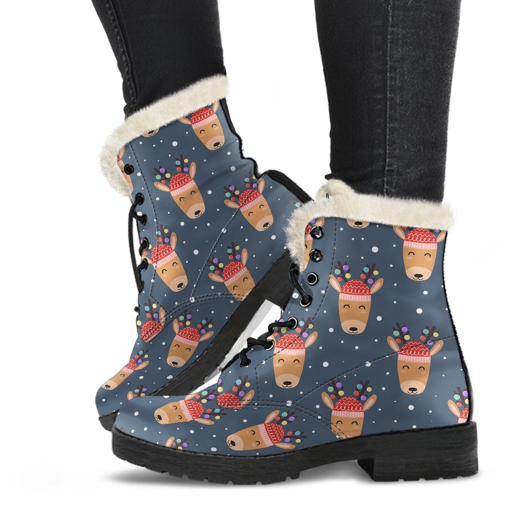 Reindeer Christmas Print Pattern Comfy Winter Boots-grizzshop