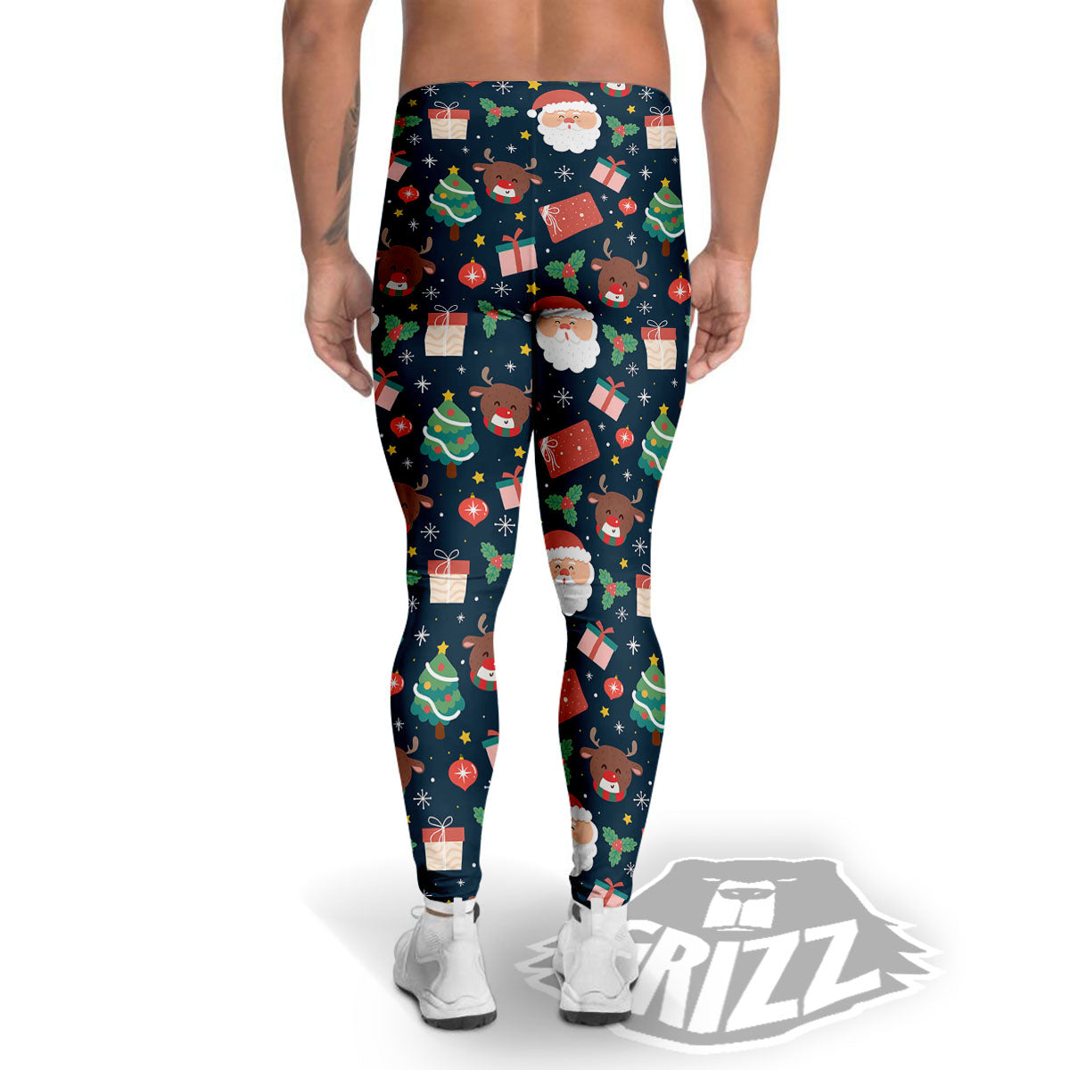 Reindeer Christmas Santa Print Pattern Men's Leggings-grizzshop