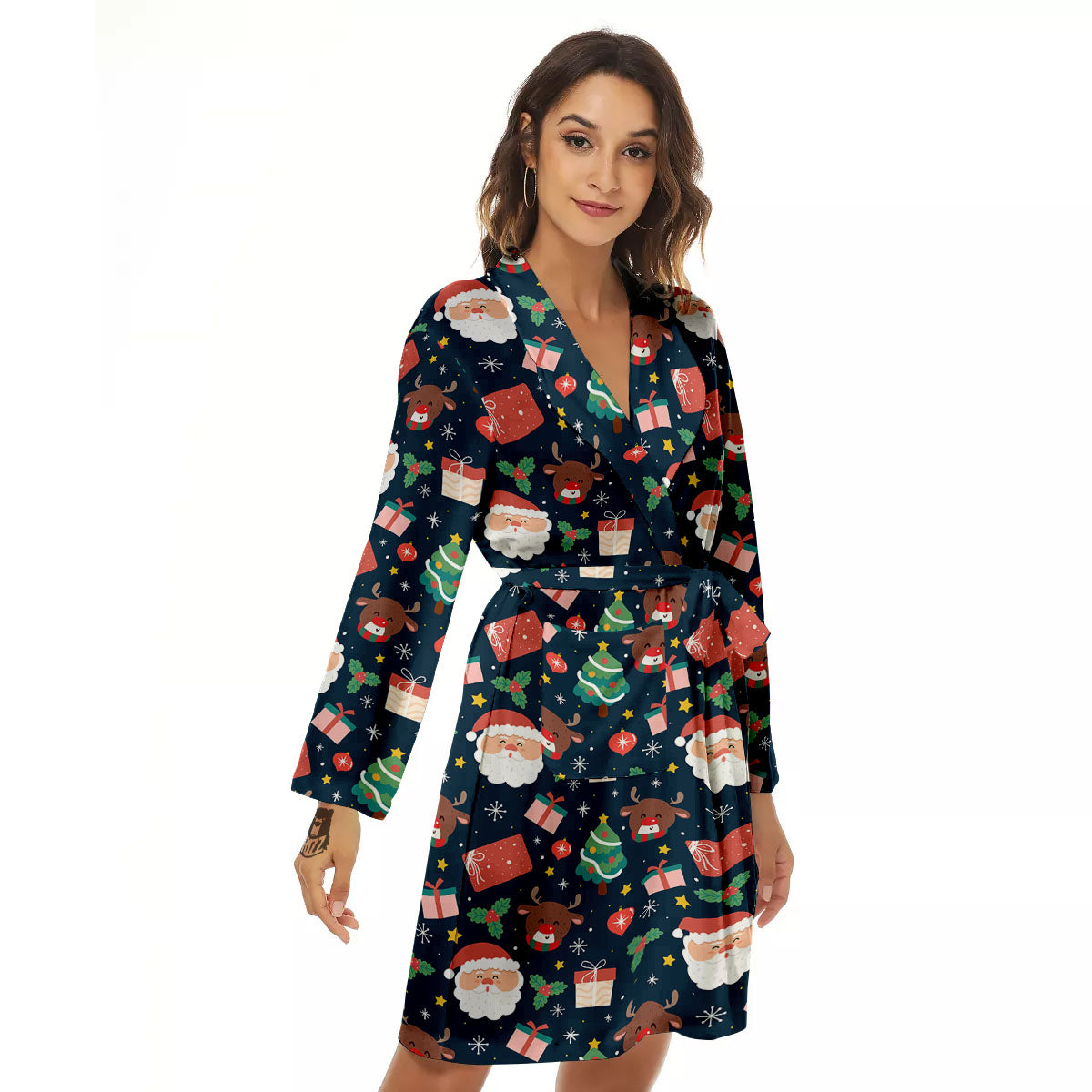 Reindeer Christmas Santa Print Pattern Women's Robe-grizzshop