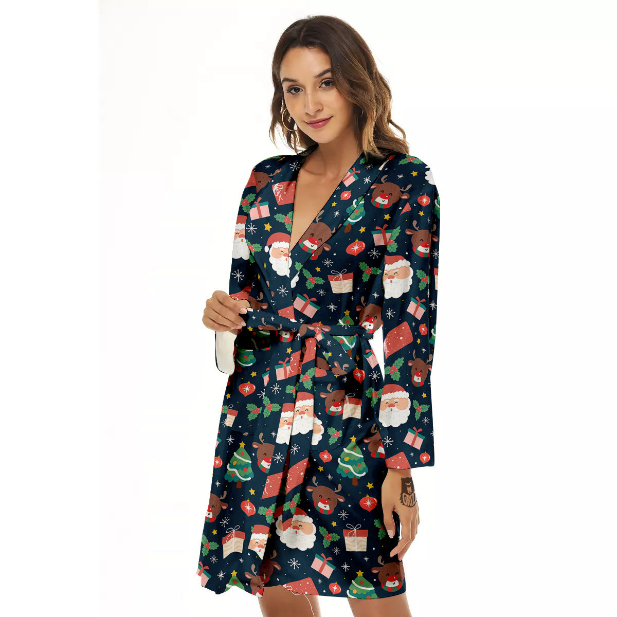 Reindeer Christmas Santa Print Pattern Women's Robe-grizzshop