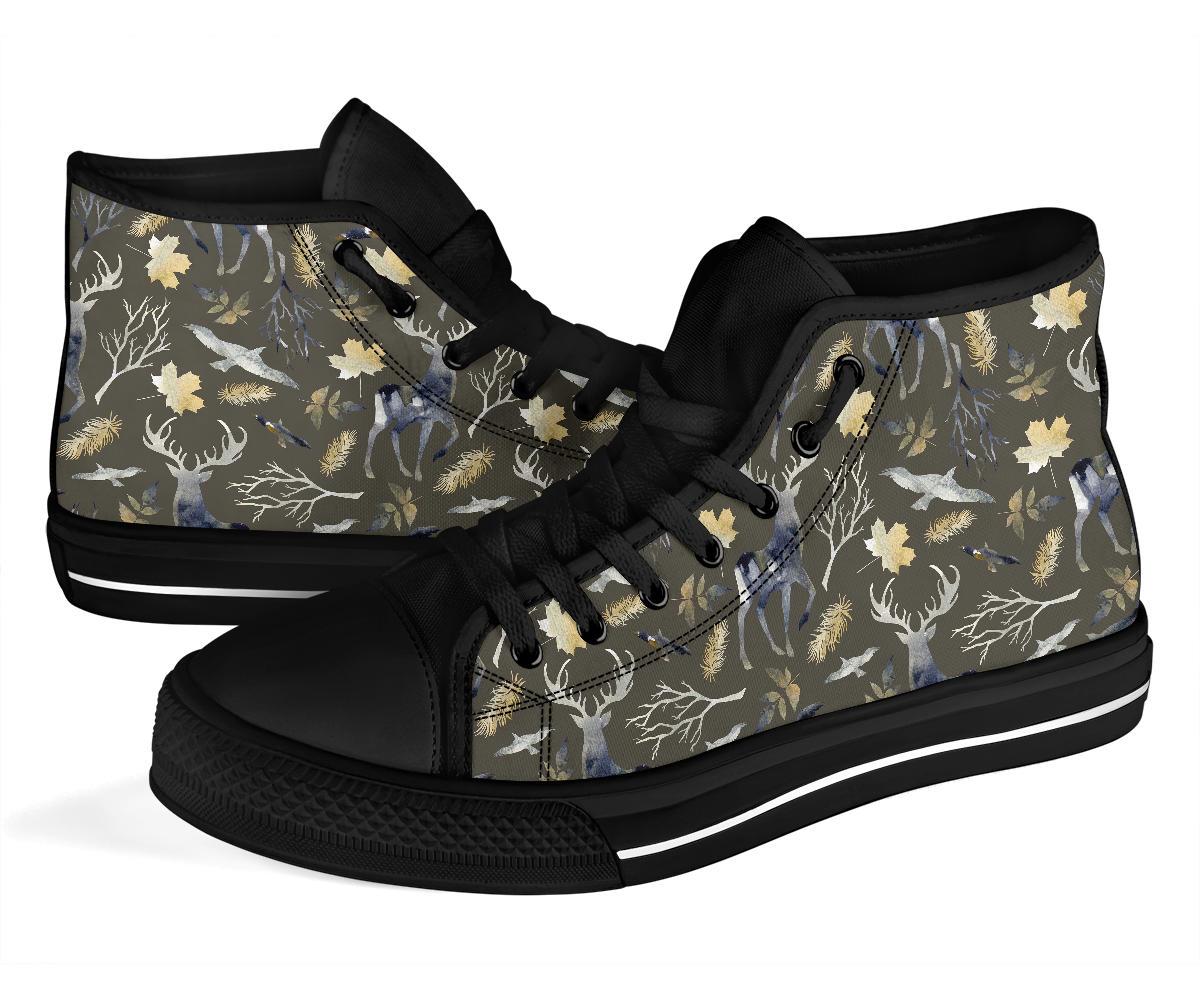 Reindeer Pattern Print Men Women's High Top Shoes-grizzshop