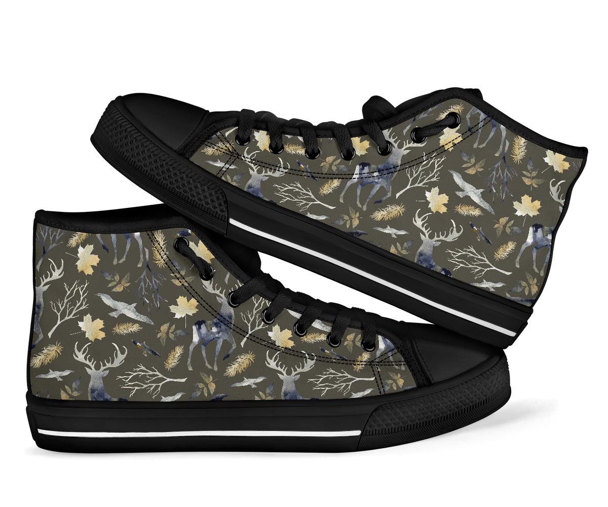 Reindeer Pattern Print Men Women's High Top Shoes-grizzshop