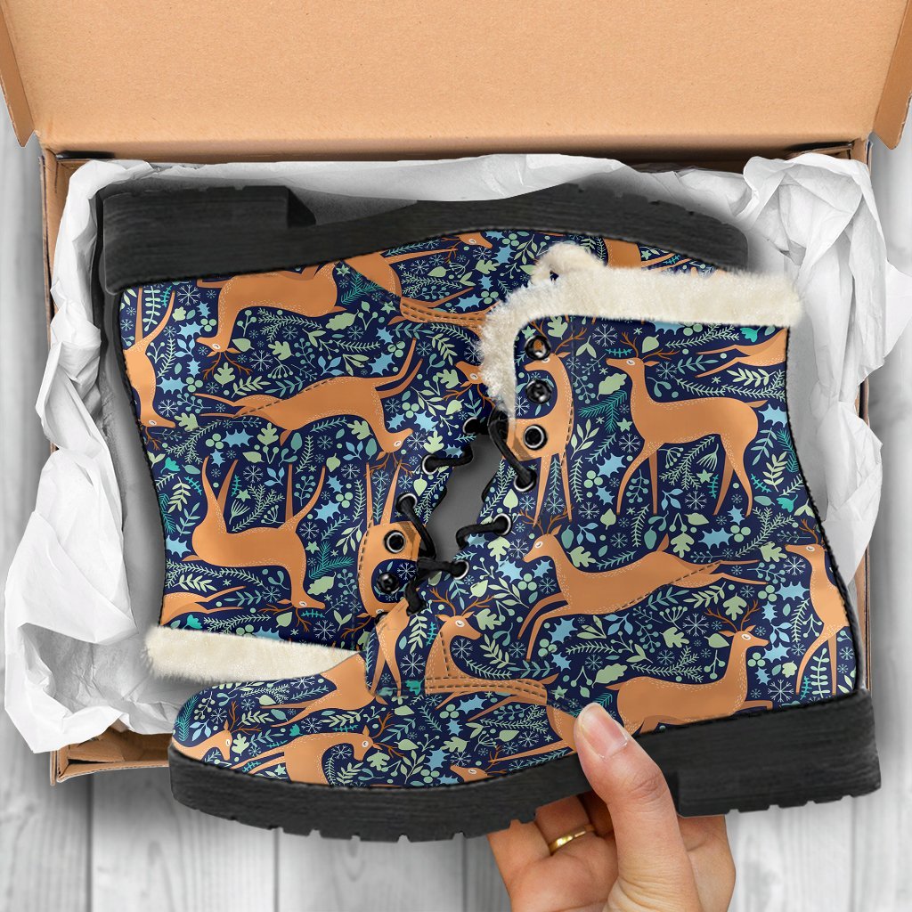 Reindeer Print Pattern Comfy Winter Boots-grizzshop