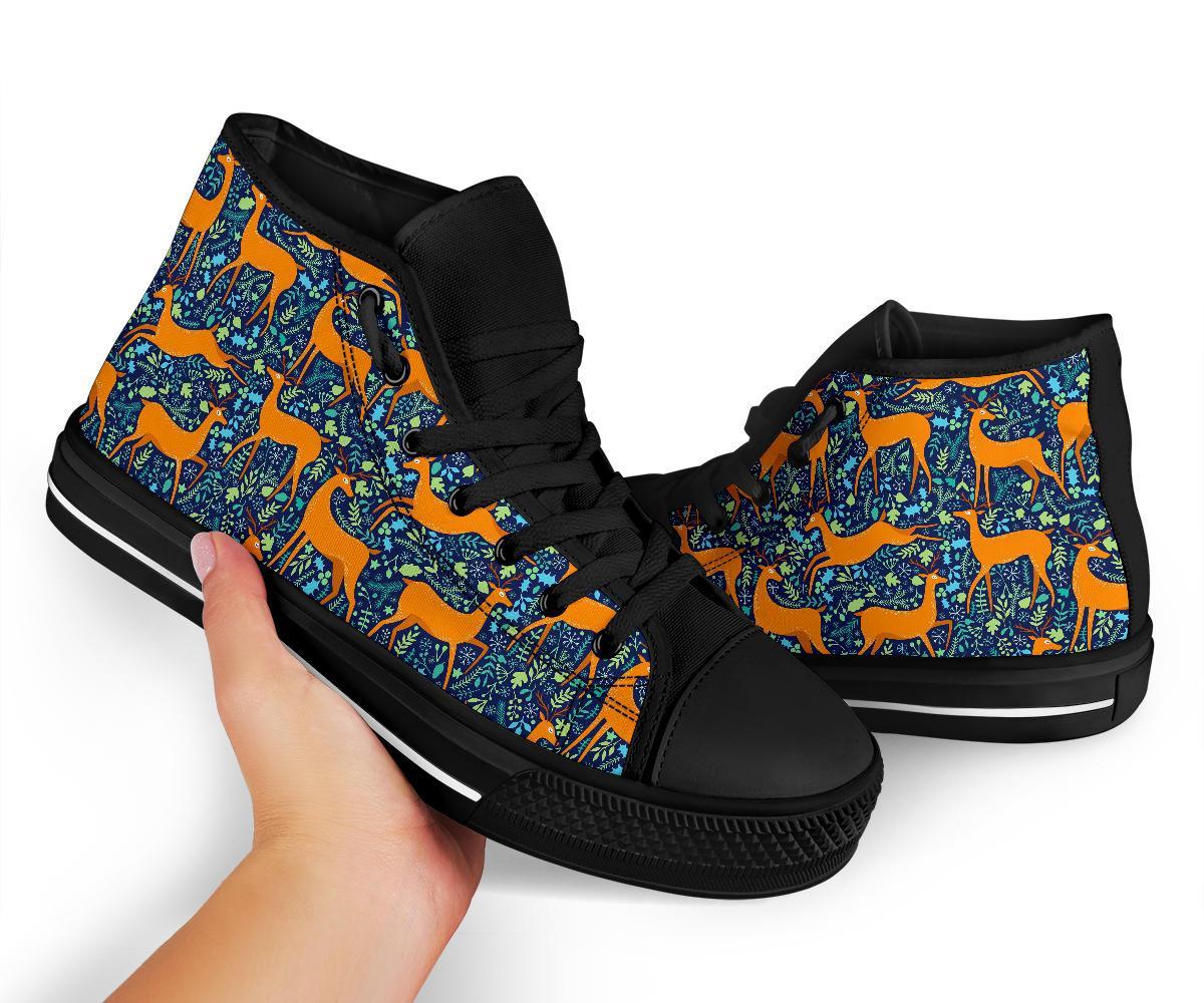 Reindeer Print Pattern Men Women's High Top Shoes-grizzshop