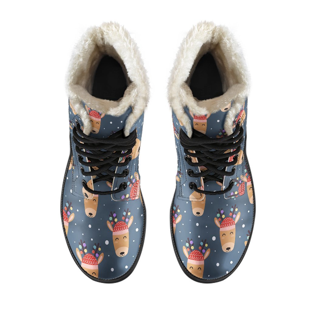Reindeer Christmas Print Pattern Comfy Winter Boots-grizzshop