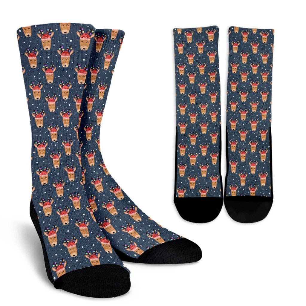Reindeer Christmas Print Pattern Unisex Crew Socks-grizzshop