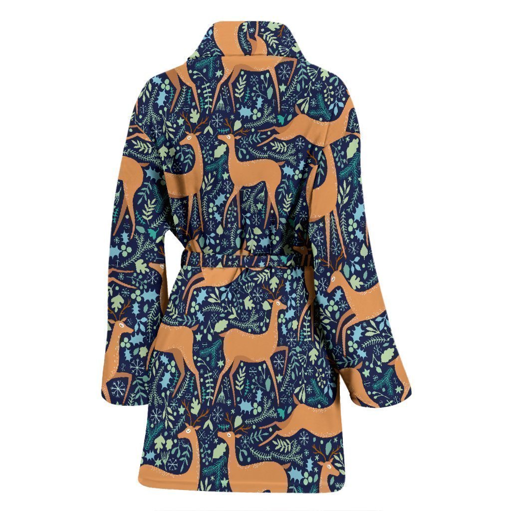 Reindeer Pattern Print Women Long Robe-grizzshop