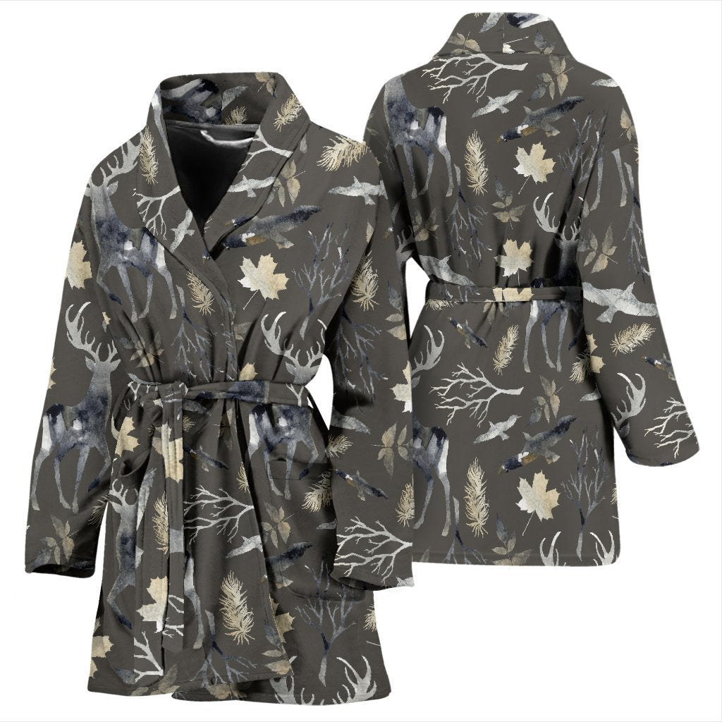 Reindeer Pattern Print Women Long Robe-grizzshop