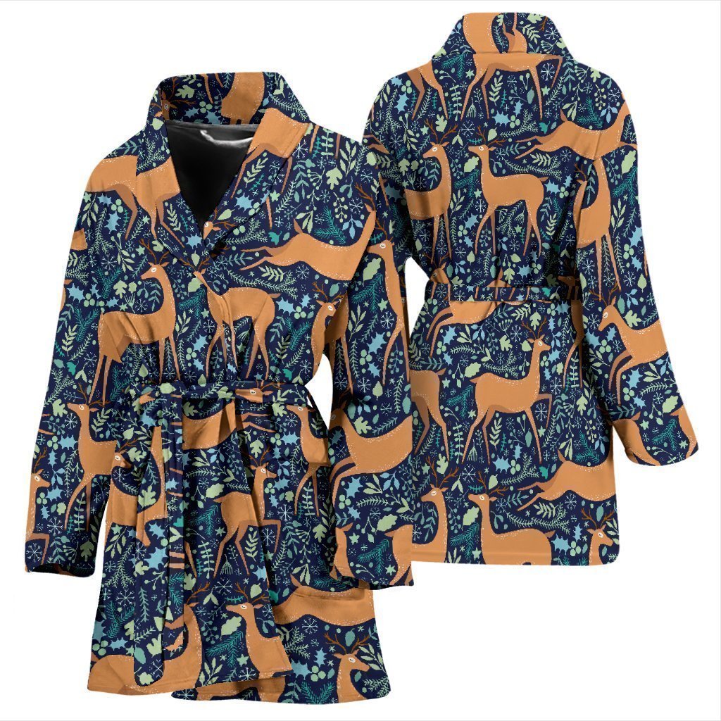 Reindeer Pattern Print Women Long Robe-grizzshop