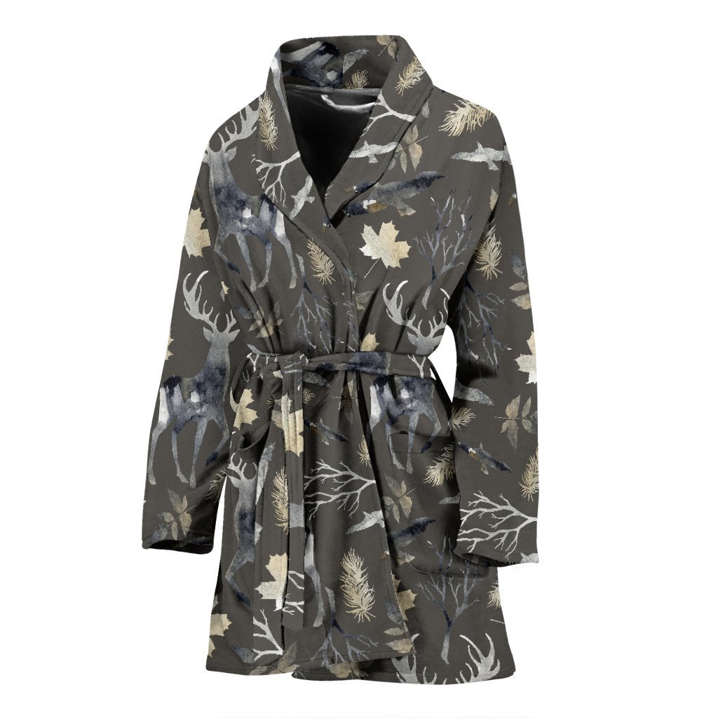 Reindeer Pattern Print Women Long Robe-grizzshop