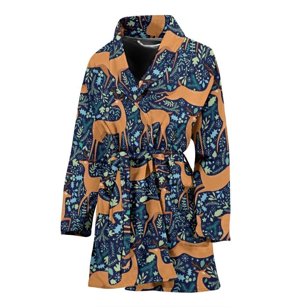 Reindeer Pattern Print Women Long Robe-grizzshop