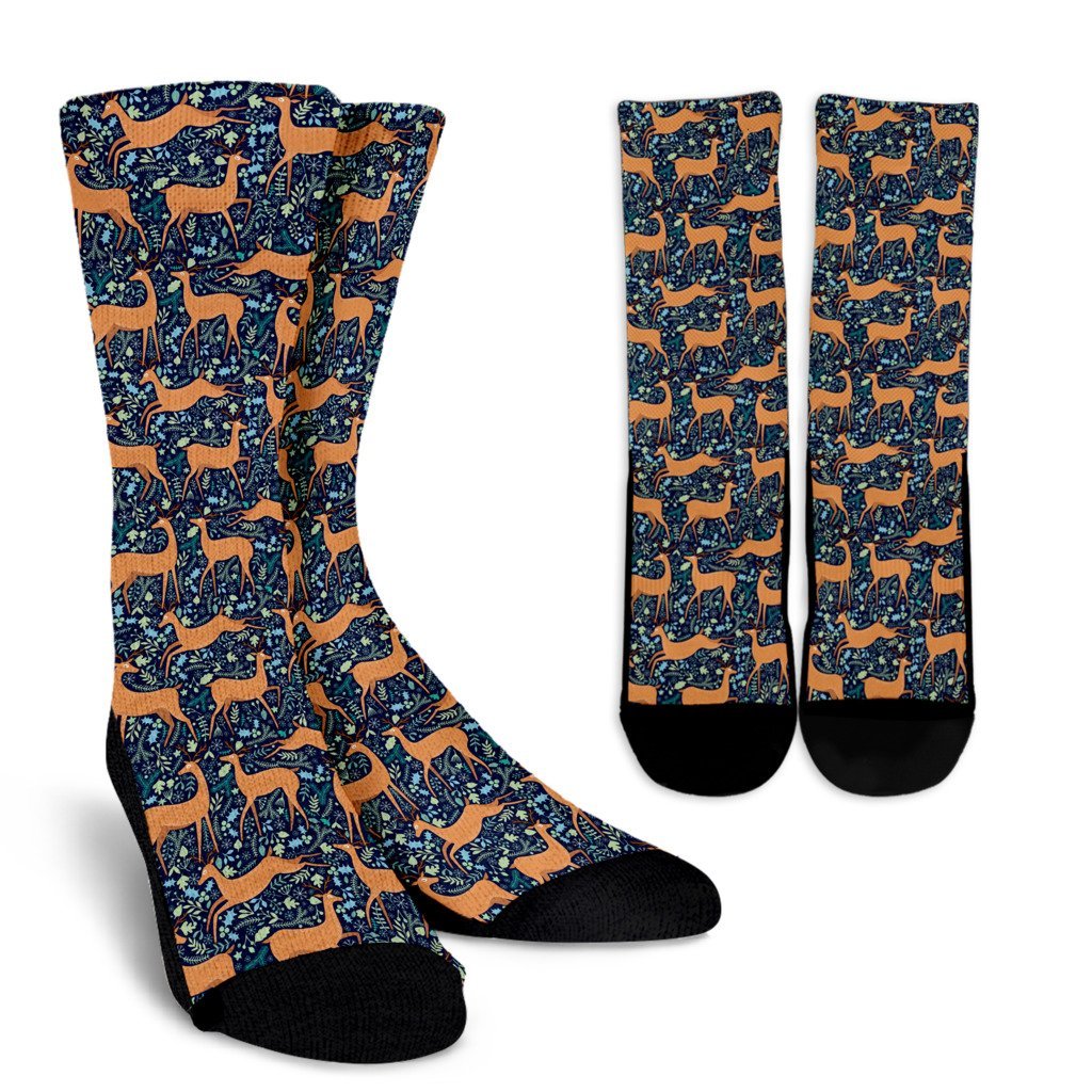 Reindeer Print Pattern Unisex Crew Socks-grizzshop