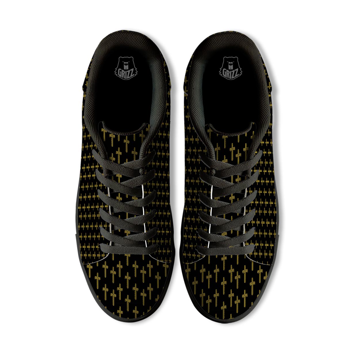 Religious Christian Cross Print Pattern Black Low Top Sneakers-grizzshop