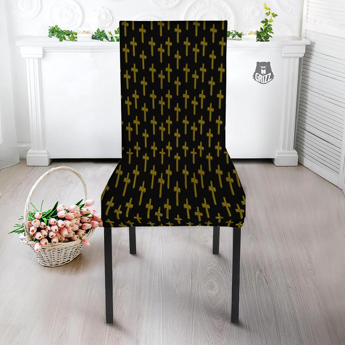 Religious Christian Cross Print Pattern Dining Chair Slipcover-grizzshop