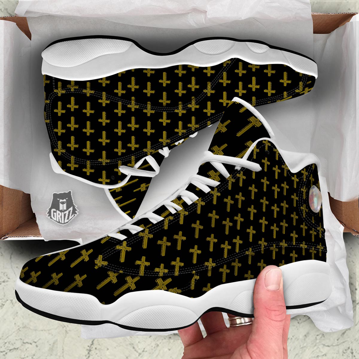 Religious Christian Cross Print Pattern White Basketball Shoes-grizzshop