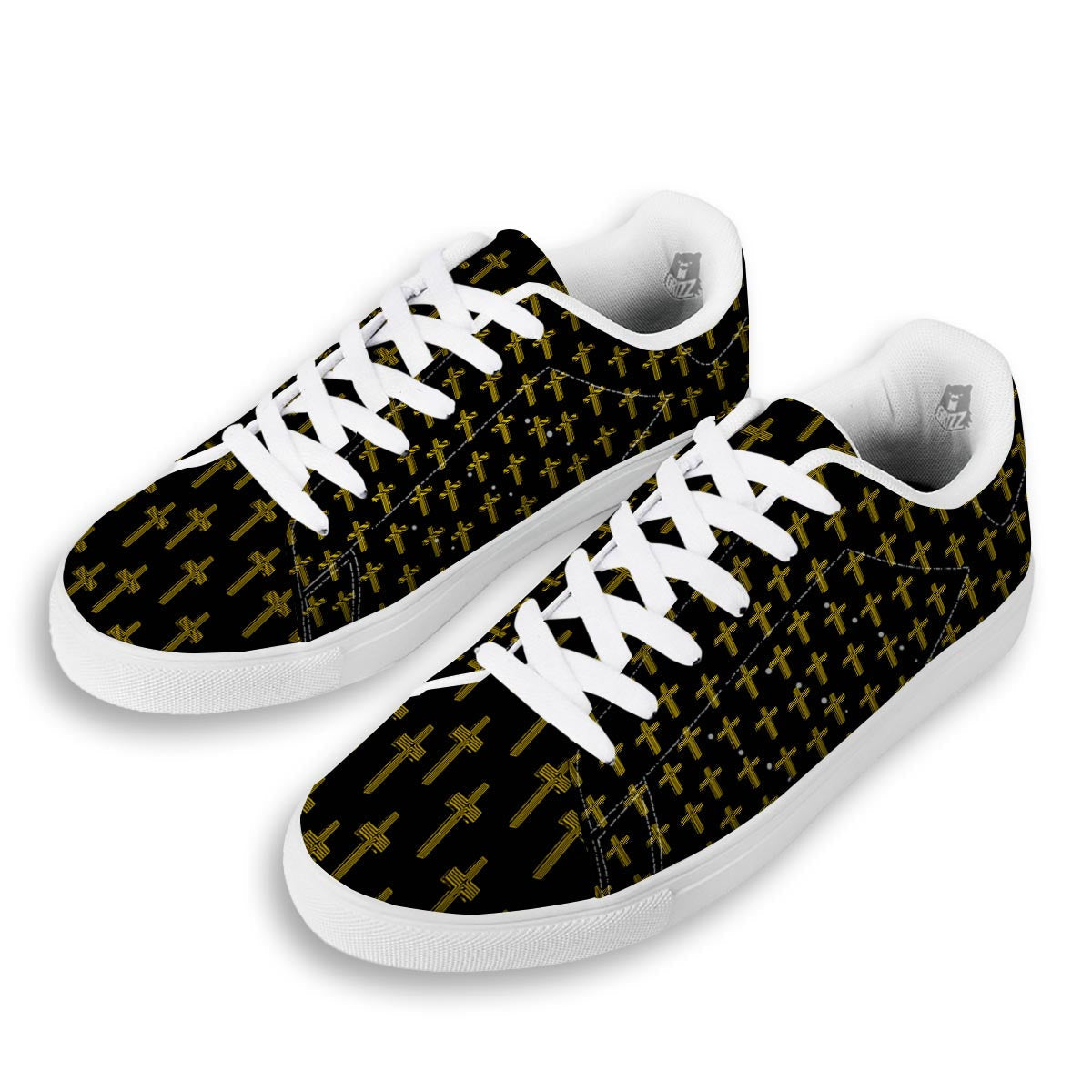 Religious Christian Cross Print Pattern White Low Top Sneakers-grizzshop